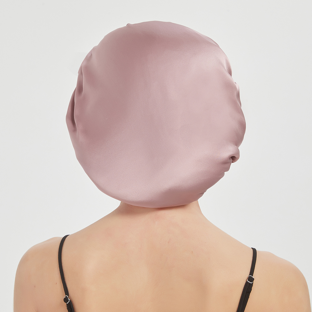 Bonnet de nuit double couche 100% soie véritable pour femmes avec large bande élastique 22 Momme