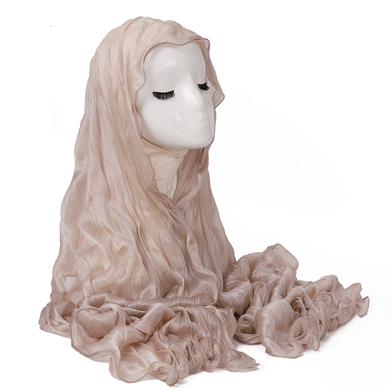 Hijabs à bords ondulés pour femmes, couleur unie, foulard léger froissé, écharpe douce et extensible, châle respirant, turban hijab pour femmes