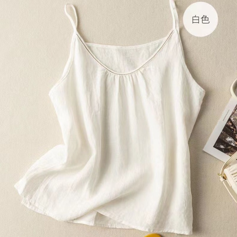 Minimalis Commute-Débardeur en pur coton pour femme, licou pour document solide, débardeur froncé rétro, camisole mince, été, nouveau