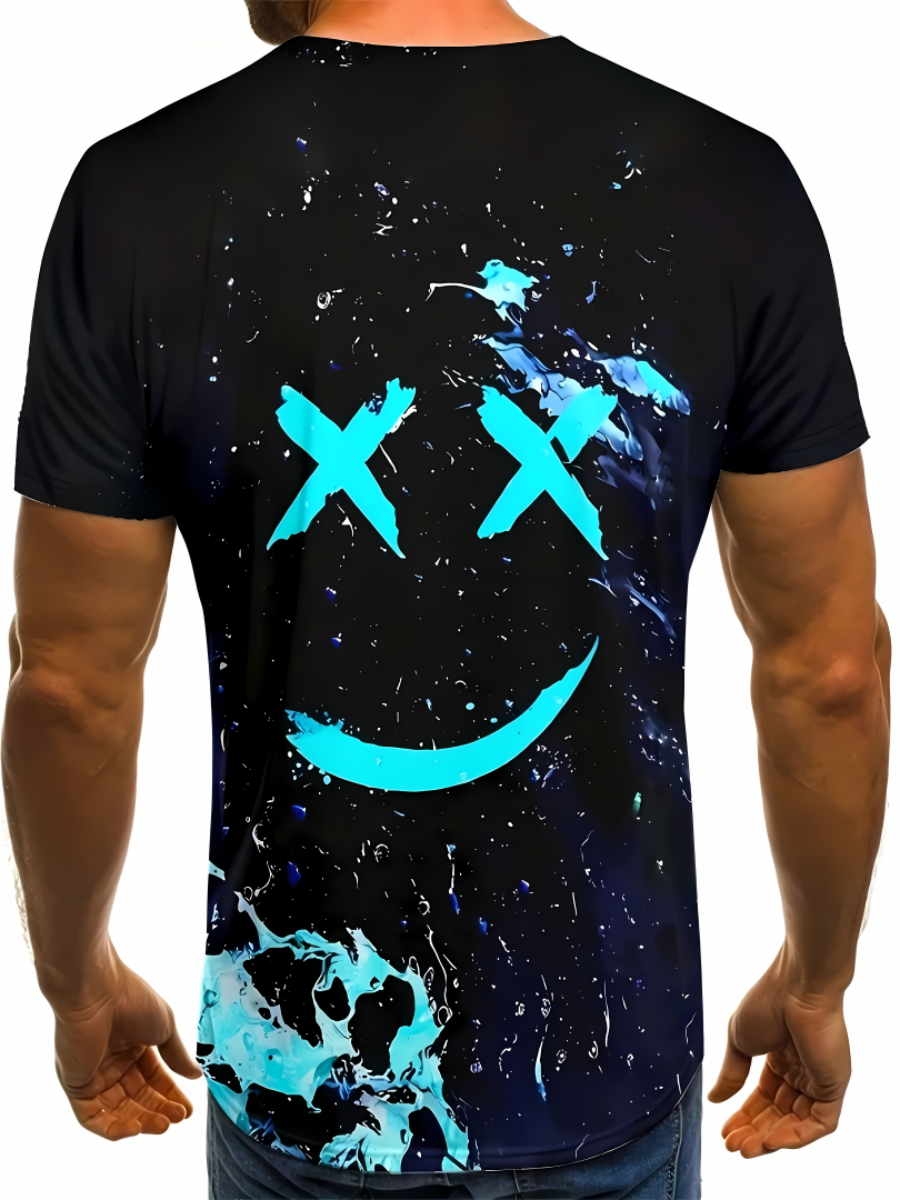 T-shirt d'été pour hommes, motif imprimé de dessin animé, respirant, léger, en polyester, ensemble short et haut à manches courtes