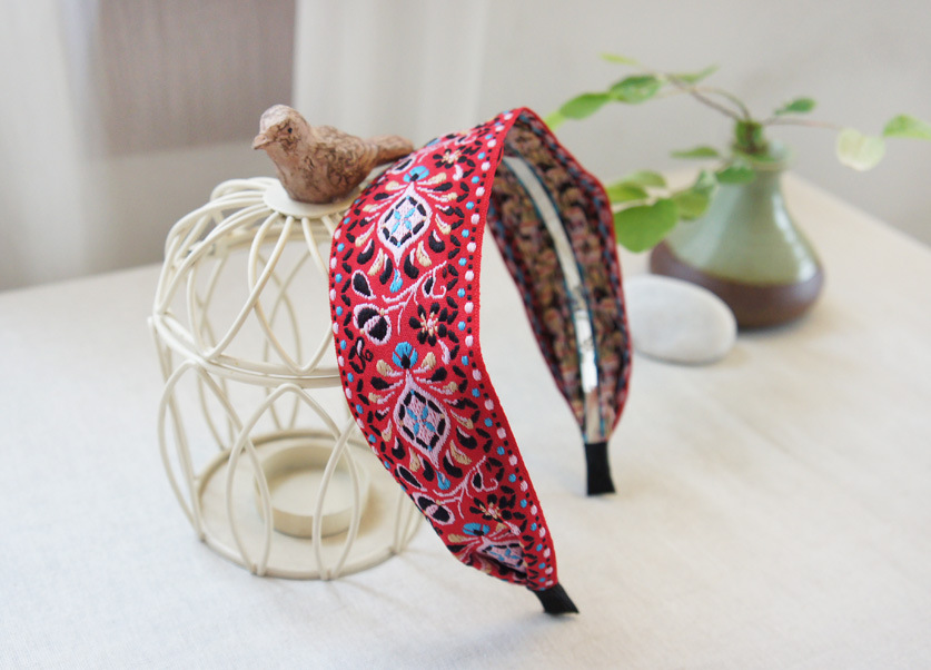 1PC femmes bohème ethnique brodé ruban Floral bandeaux bandeau cheveux accessoires beau motif ethnique large Turban