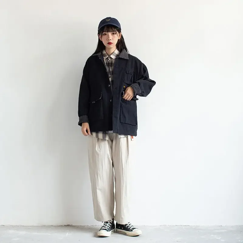 Japonais Cargo Vintage femmes hommes printemps automne vêtements Harajuku coton manteau militaire poche boutons vêtements de travail Streetwear