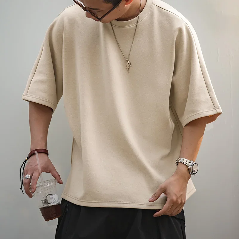 Maden-T-shirt à Manches Courtes et Col Rond pour Homme, Vêtement en Coton, Solide, Vintage, Respirant, Gris Carillon, Été