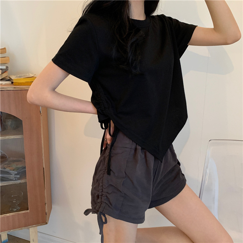 Fente pansement col en V Sexy haut court femmes coréen décontracté été nouveau T-shirt à manches courtes Y2K Streetwear haut tendance pour les femmes