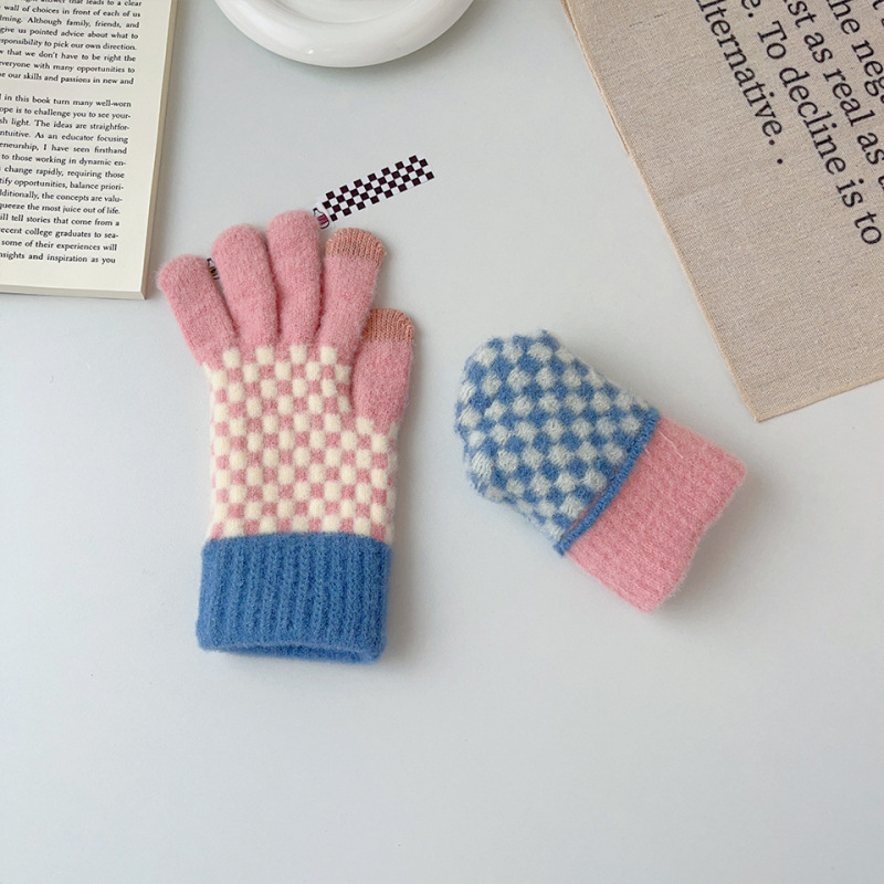 Gants en laine tricotés pour écran tactile pour femmes, garde au chaud, mignon, joli treillis à la mode, épais, haute qualité, Protection contre le froid, hiver