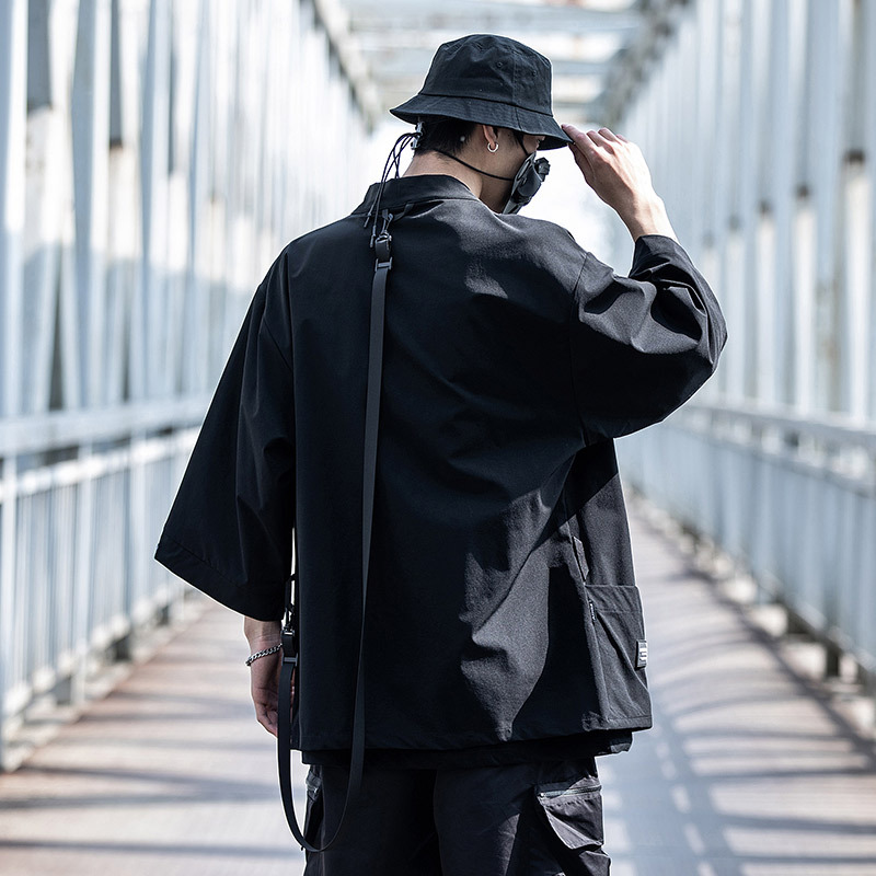 Kimono Hip Hop Punk Techwear pour hommes, chemises surdimensionnées, Style japonais, Harajuku, chemise Cargo décontractée, cape, 2023