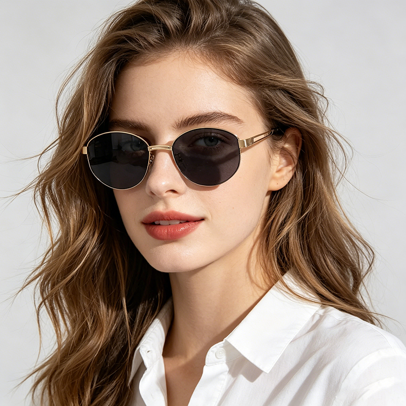 Lunettes pour femme, lunettes de soleil pour homme – Lunettes de soleil ovales à monture métallique UV400, lunettes de soleil tendance pour l'extérieur
