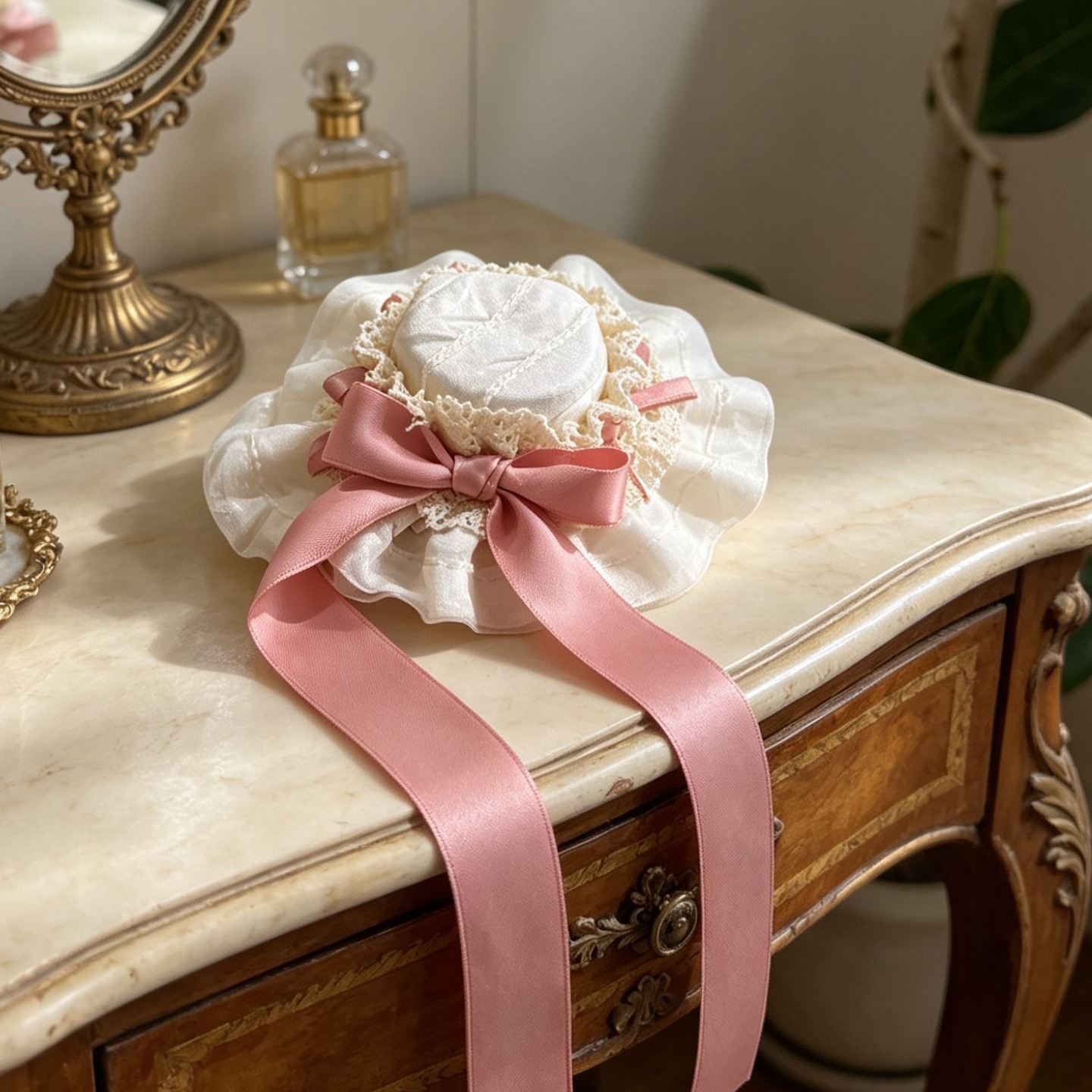Accessoire de coiffure pour femme, style Lolita, avec mini pince à cheveux en dentelle, nœud en satin à volants et long ruban, coiffe vintage victorienne pour fête du thé
