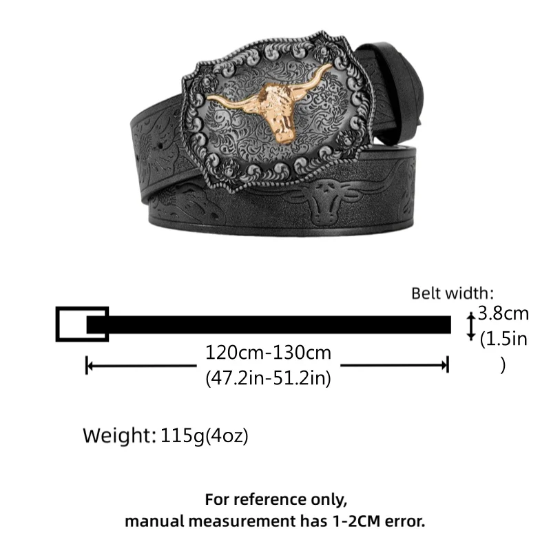Ceinture de cowboy western pour homme, en similicuir noir avec motif gaufré, boucle en alliage élégante, ceinture de taille tendance pour un usage quotidien