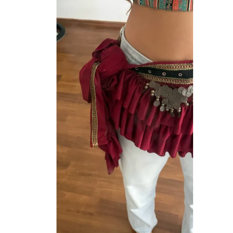 Écharpe de danse du ventre pour femmes avec pièces de monnaie en cuivre, style tribal, vintage, ceinture en satin, extra longue, costume arabe de luxe, photographie