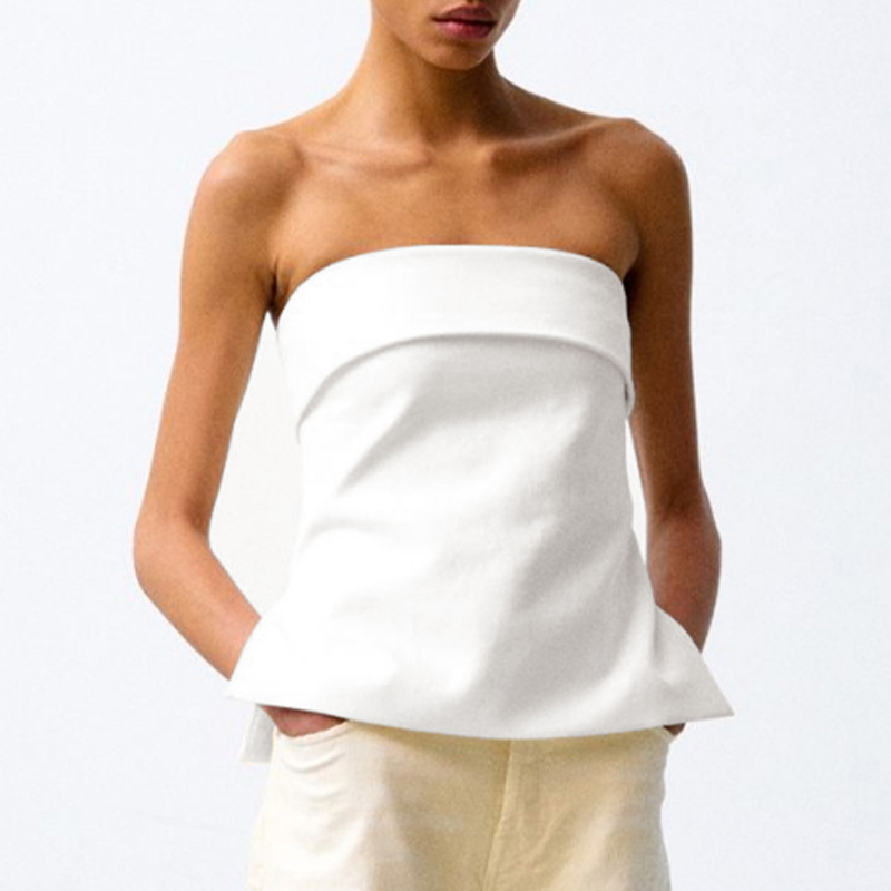 Haut tubulaire en coton et lin pour femmes, élégant, Sexy, dos nu, fermeture éclair, sans manches, haut court, vêtements d'été français, nouvelle collection
