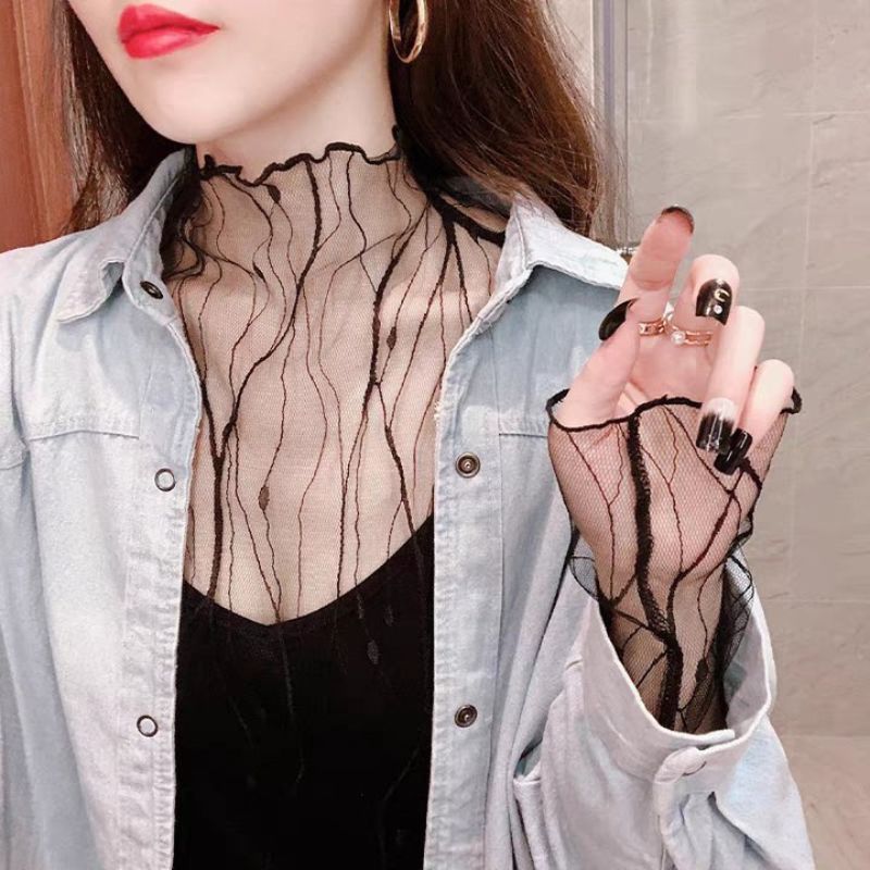 T-shirt femme tenues d'été pull à manches longues voir à travers les hauts mode dame hauts sexy maille mince en mousseline de soie t-shirts nouveau haut noir