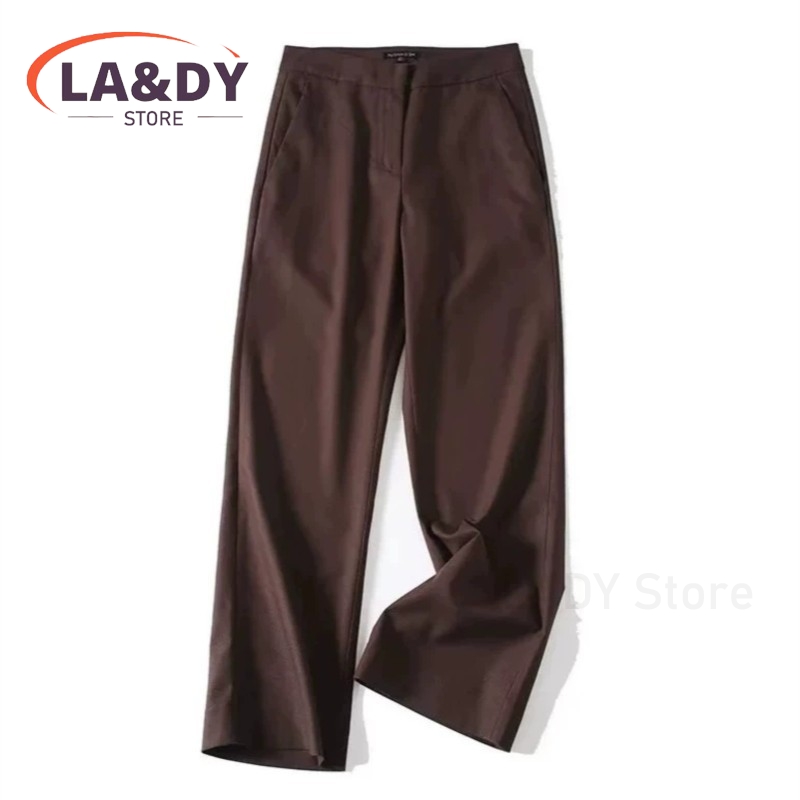 Pantalon droit taille haute pour femme, en mélange de lin uni, décontracté et tendance