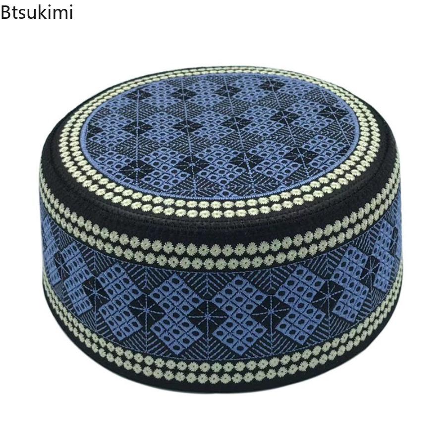 Chapeau de prière Hijab brodé Vintage pour hommes, Turban indien, chapeaux ronds Kufi respirants pour adultes, vêtements islamiques arabes, casquettes musulmanes