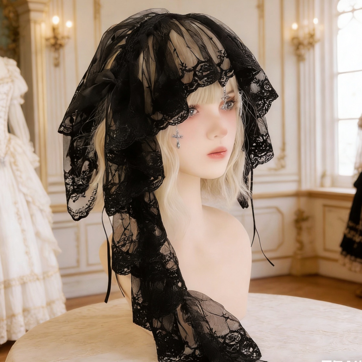 NOUVEAU Voile de mariée Lolita original, serre-tête polyvalent, nœud en dentelle gothique sombre, coiffe d'ange, accessoire de cheveux à volants pour cosplay Lolita