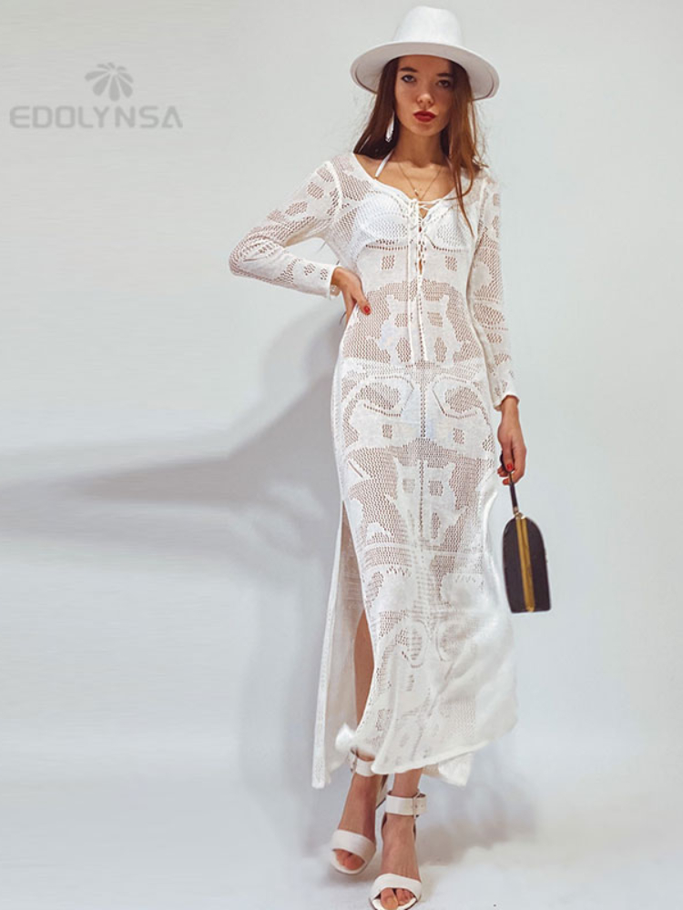 Robe de plage en crochet pour femmes, vêtements de plage sexy, nouvelle collection, Kaftan rond, Q194