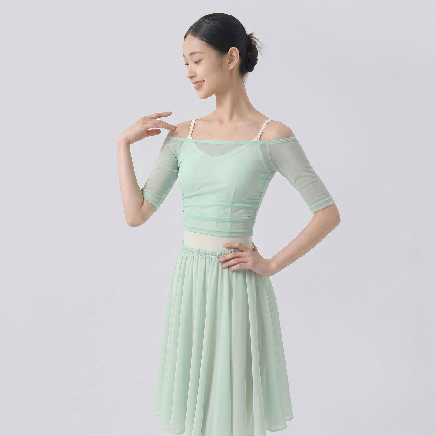 Haut de danse asymétrique en maille style ballet pour femme, élégant, frais et doux, en nylon et élasthanne, sans étiquette, sans repassage