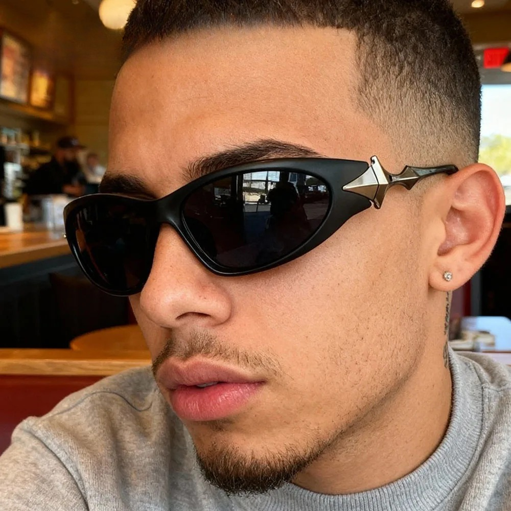 Lunettes de soleil pour hommes, nouvelle mode, style pilote miroir, punk vintage, monture en alliage, branches étoilées, Y2K, lunettes de soleil sexy pour femmes, hip-hop, protection UV400 pour la conduite