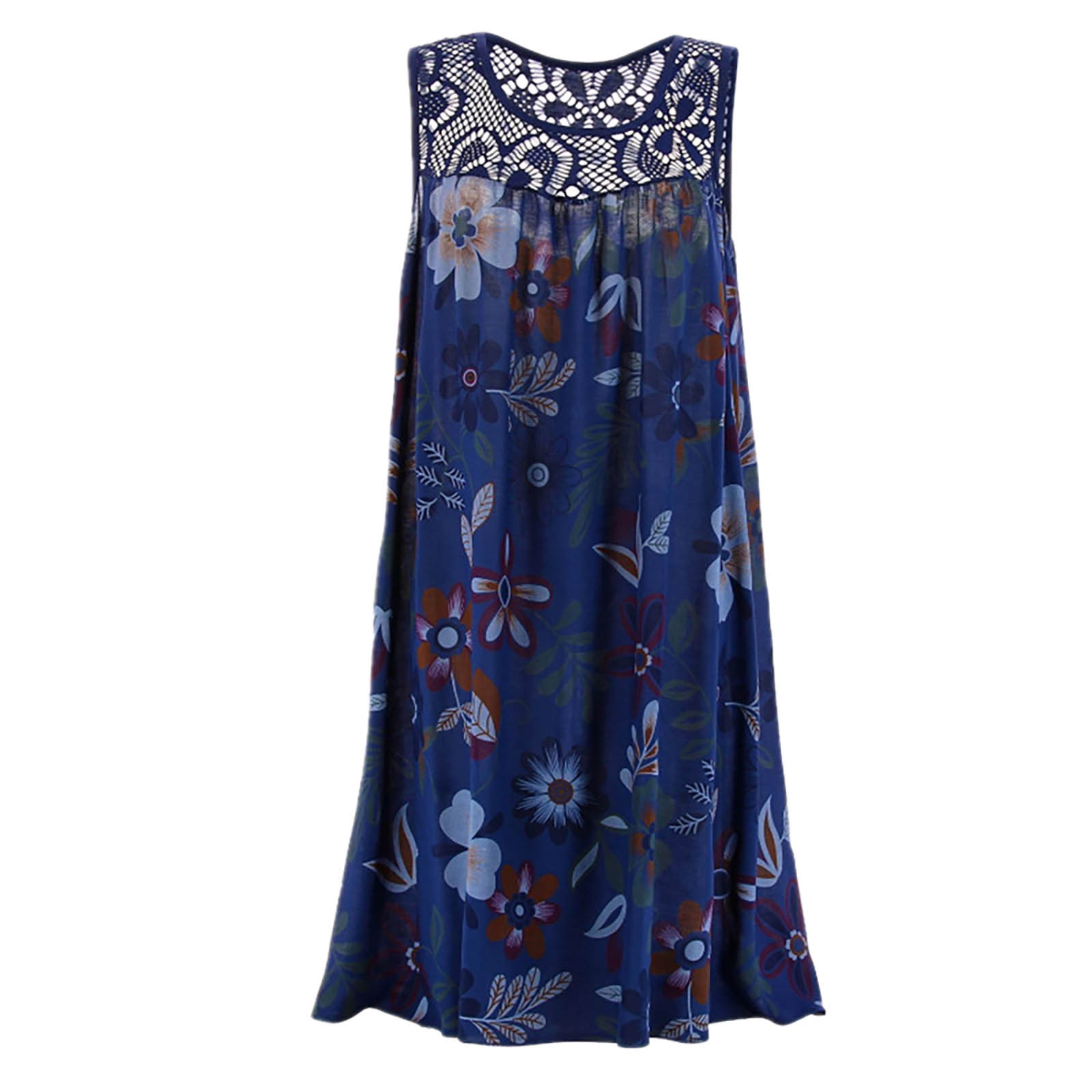 Robe de plage bohème en dentelle, Patchwork, sans manches, débardeur, Vintage, imprimé Floral, sans manches, Robe de vacances, été