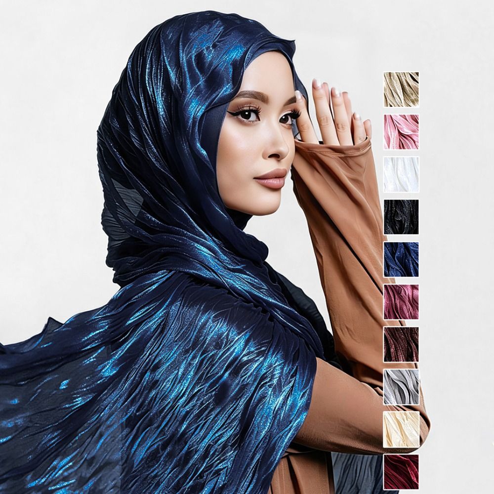 Écharpe longue en soie unie, perlée et brillante, protection solaire, bord festonné doux, pour le Ramadan et l'extérieur