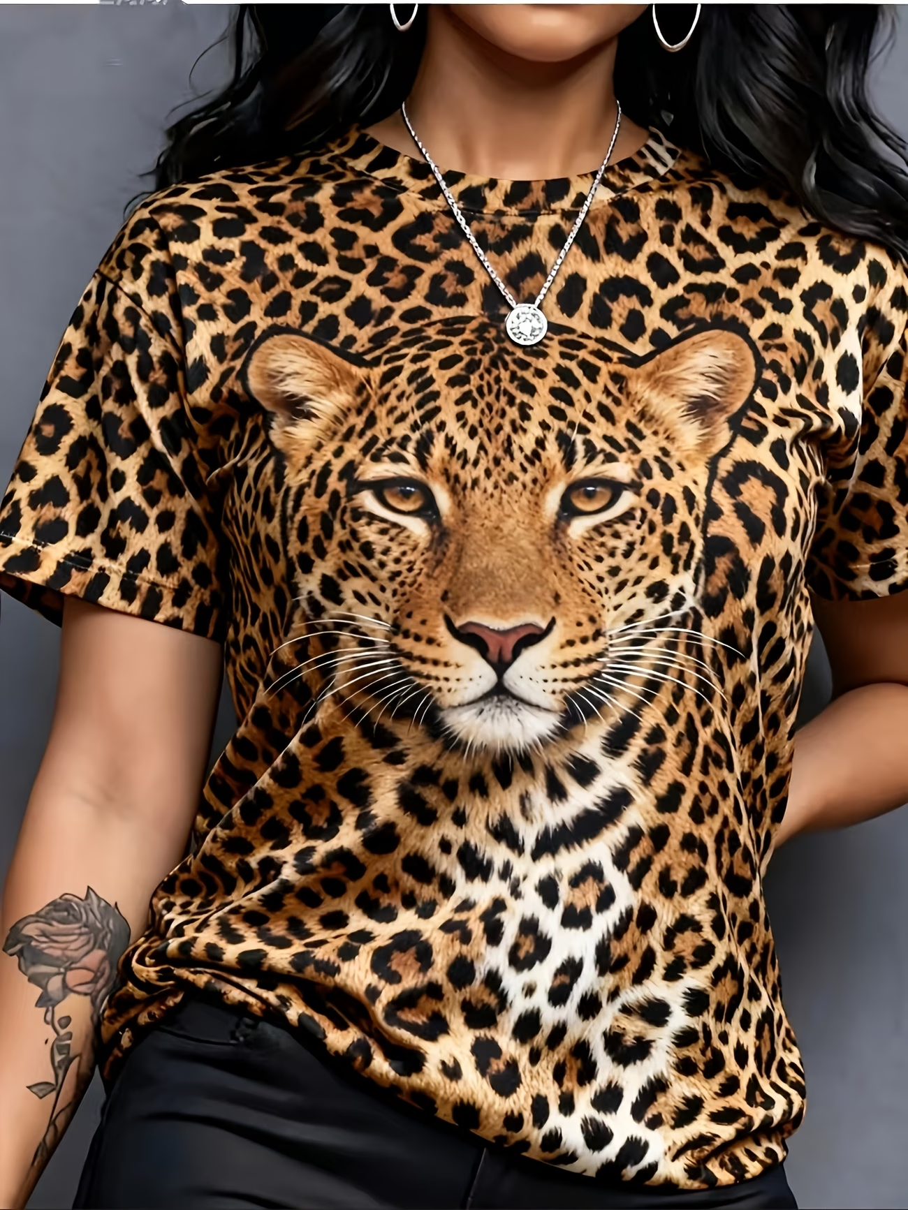 T-shirt femme imprimé léopard décontracté à manches courtes col rond motif animal été oversize streetwear