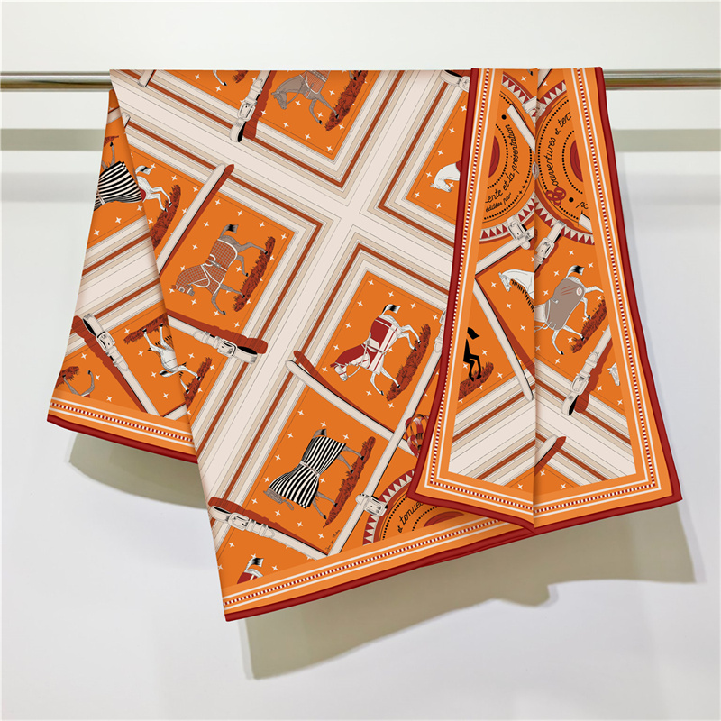 Écharpe en soie cachemire imprimée tendance 90CM, châles pashmina de luxe de créateur pour femmes, foulards carrés à bords roulés, étole couverture