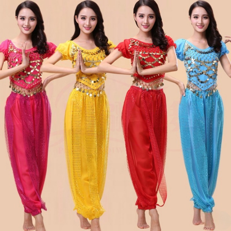Costumes de danse du ventre en mousseline de soie indienne pour adultes, pantalons Sari pour patients éma ens, ensemble de pratique de la danse du ventre, le moindre contreplaqué, femmes