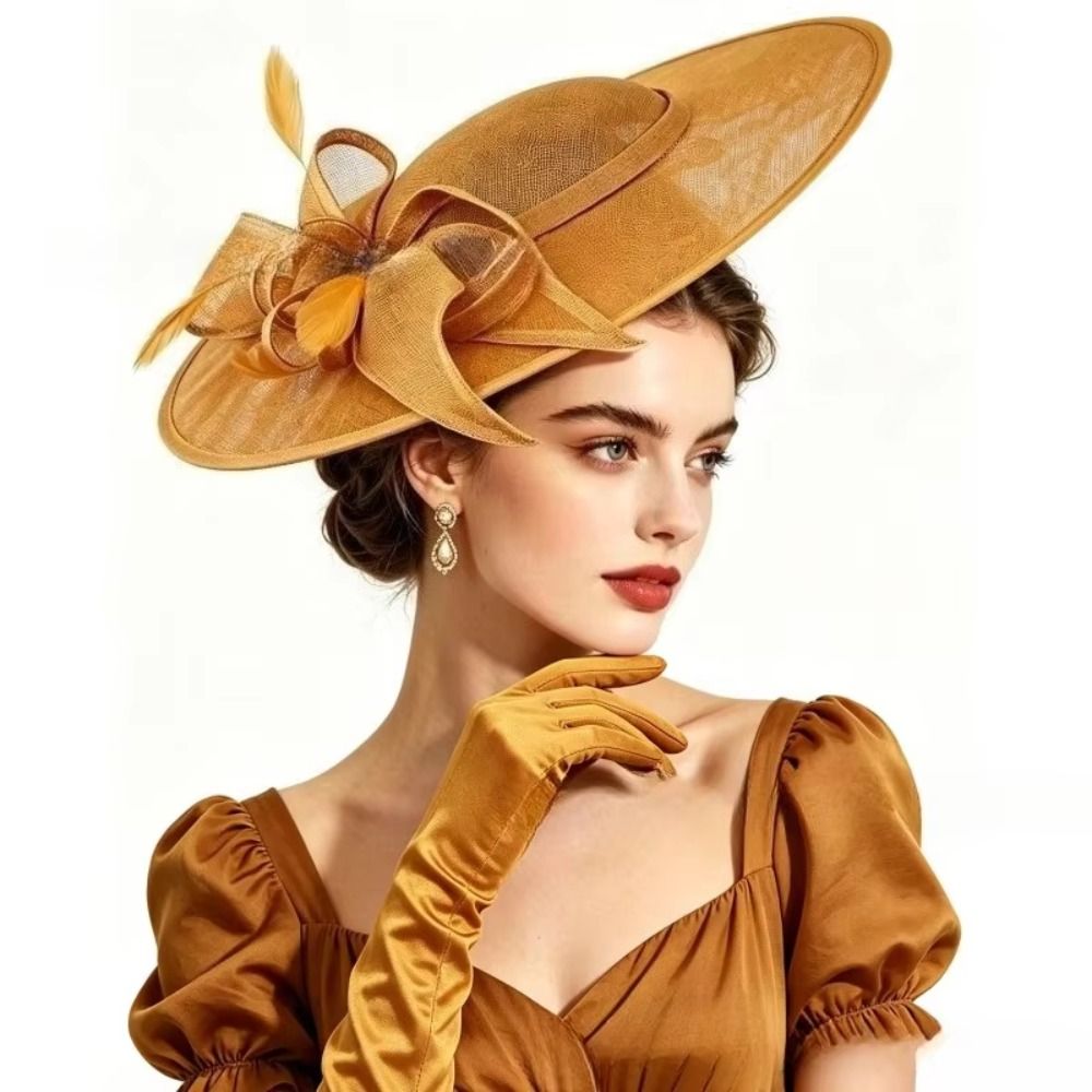 Pince à cheveux, Bandeau à nœud en maille exquis, Chapeau vintage style Kentucky à large bord de style français, Chapeau formel à fleurs, Fascinator à plumes, Spectacle de danse