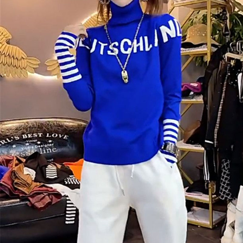 Pulls à col roulé rayés épissés pour femmes, pulls décontractés coréens, streetwear d'automne et d'hiver, vêtements pour femmes