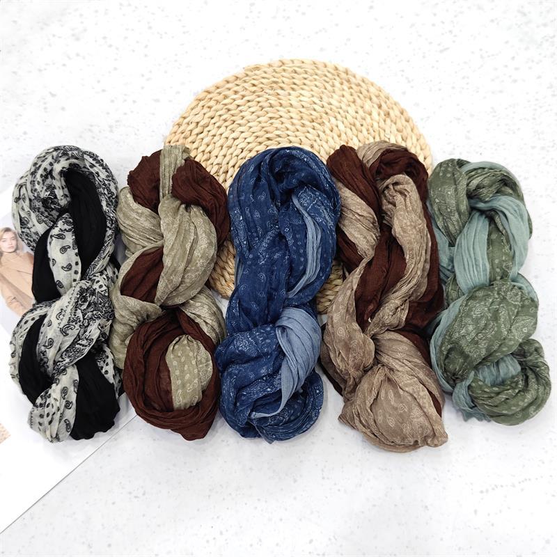 Écharpes longues en coton et lin, écharpe plissée à fleurs pour femmes, foulards bohèmes, respirants et chauds, légers, accessoires