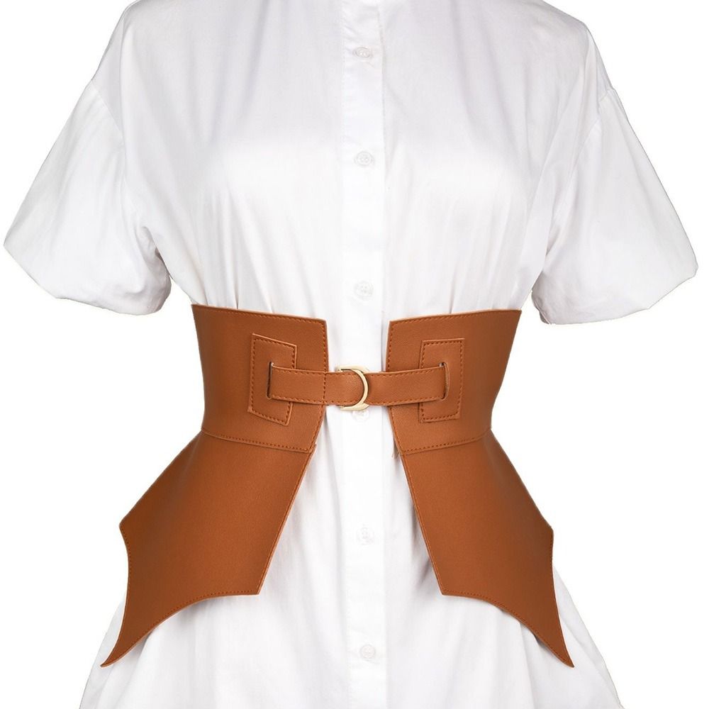 Ceinture corset en cuir PU pour femme, longue et large, irrégulière, noire et marron, style punk, mode automne et hiver