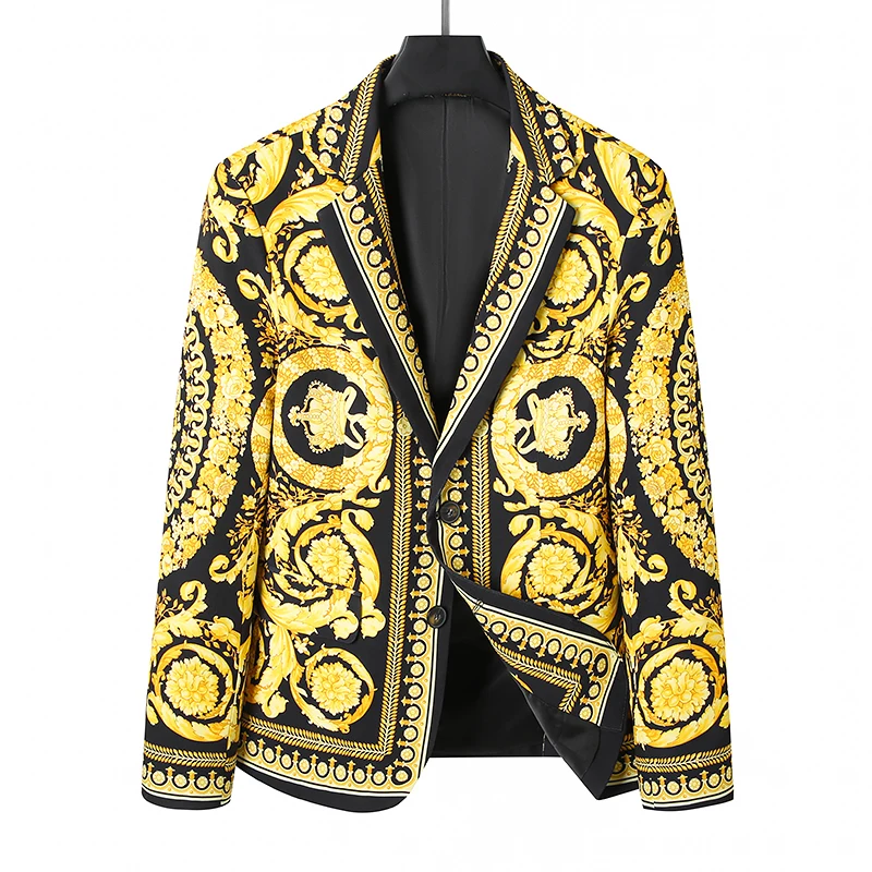 Marque de luxe or Floral noir Blazer veste de haute qualité hommes femmes pic revers Baroque costume veste pour fête de mariage bal
