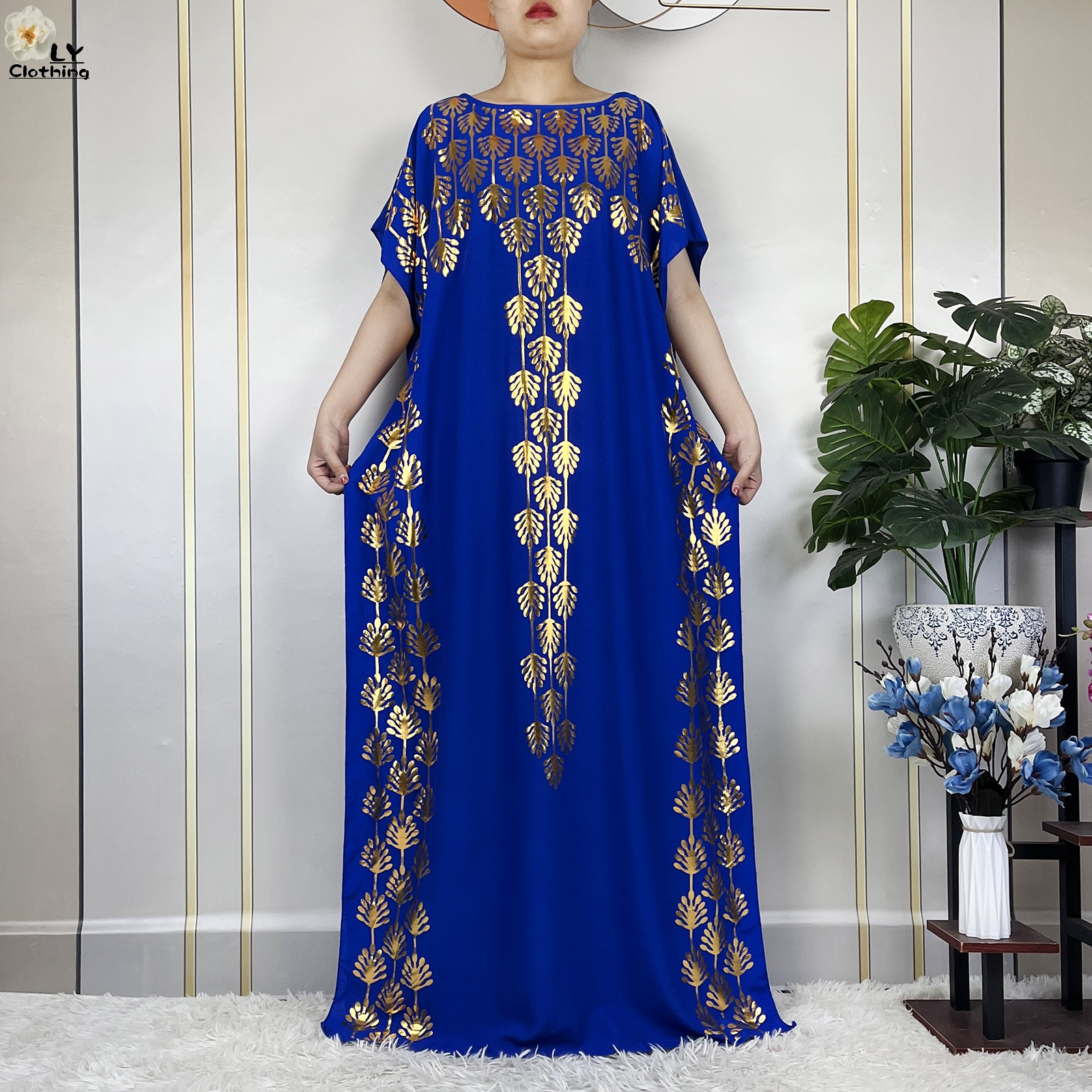 Robe en coton à manches courtes pour femmes, boubou à estampage doré, robe Maxi Islam avec grande écharpe, vêtements Abaya africains, été, nouveau, 2023