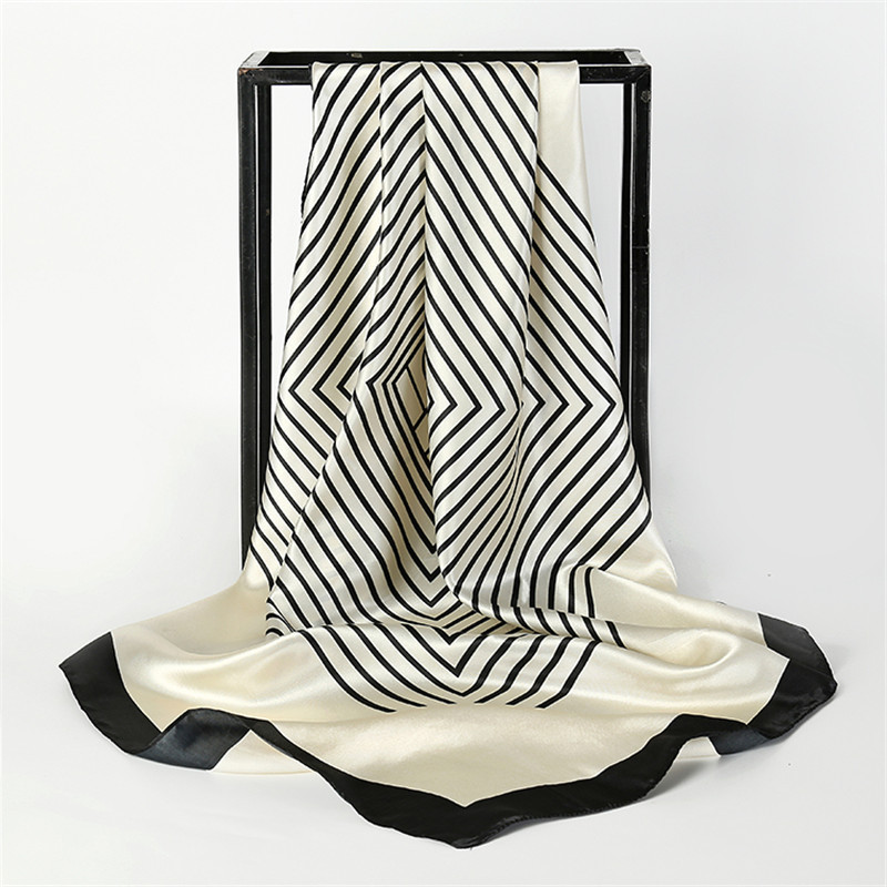 Foulard carré de luxe en Satin de soie pour femmes, châle, Hijab, ruban pour cheveux, bandeau, enveloppe de mode, Bandana, 90cm