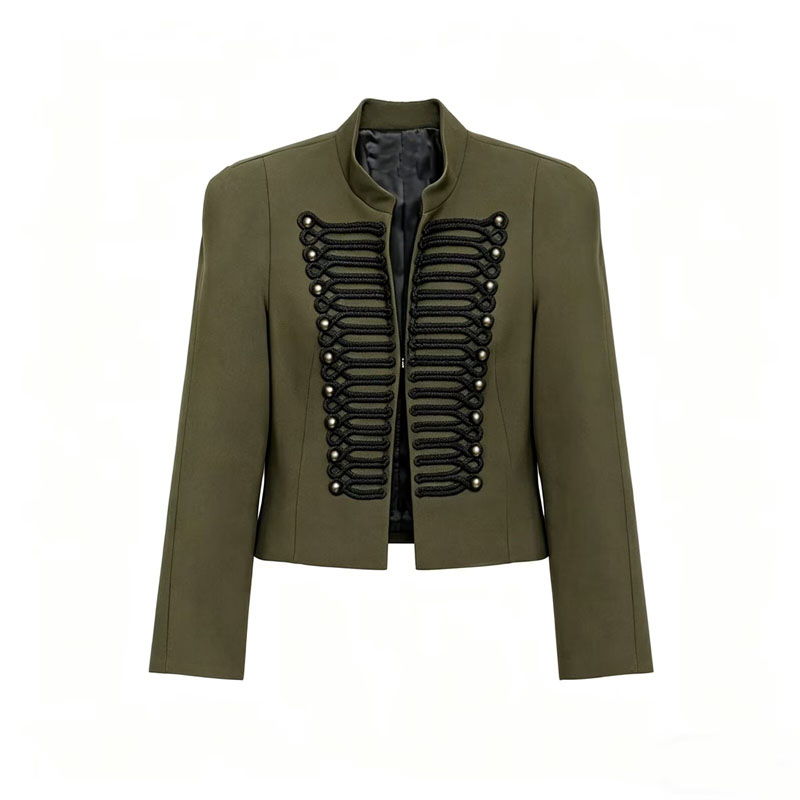 Veste Courte Femme Blazer avec Décoration Tressée et Boutons Dorés Épaulettes – Collection Printemps 2026