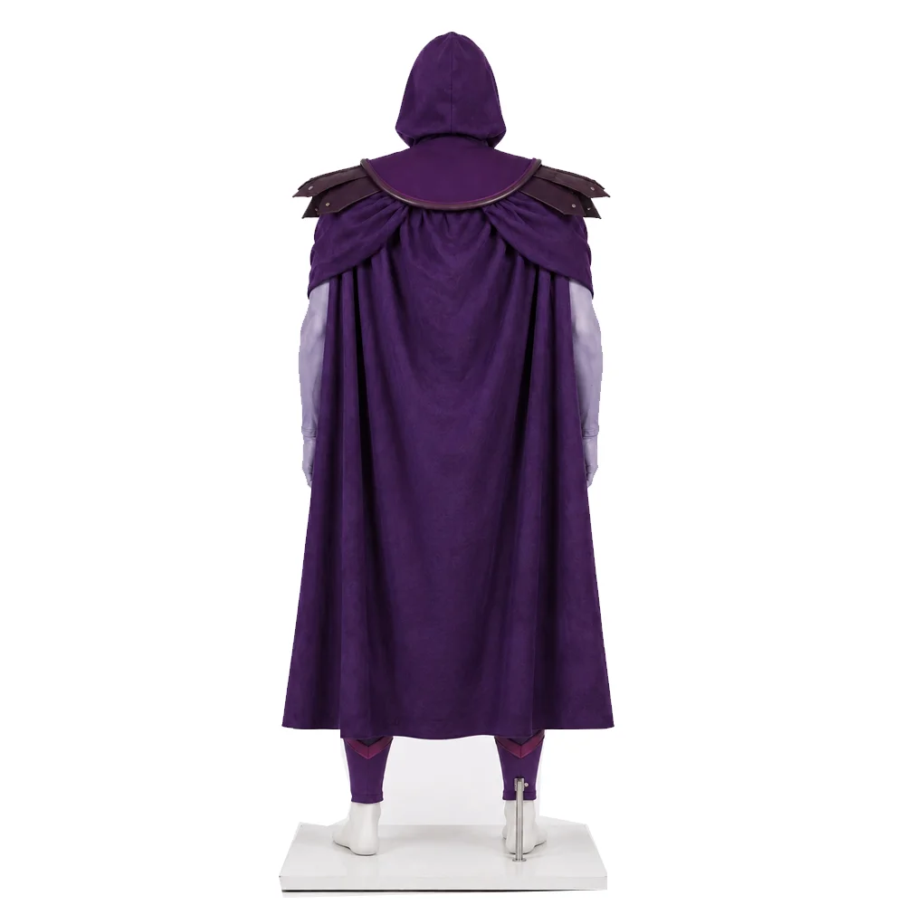 Costume de cosplay du Roi Squelette, déguisement de Skeletor, vêtements, cape, combinaison, ceinture pour adultes, tenue de fête d'Halloween ou de carnaval.