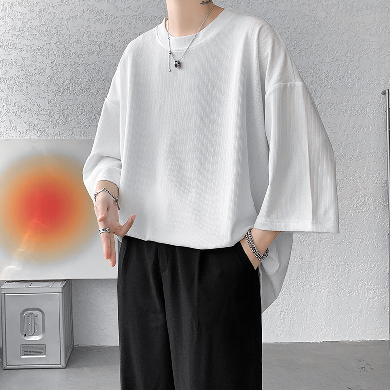 T-shirt ample pour homme en soie glacée, collection été 2026, manches courtes, style Harajuku, couleur unie, simple, pour le quotidien