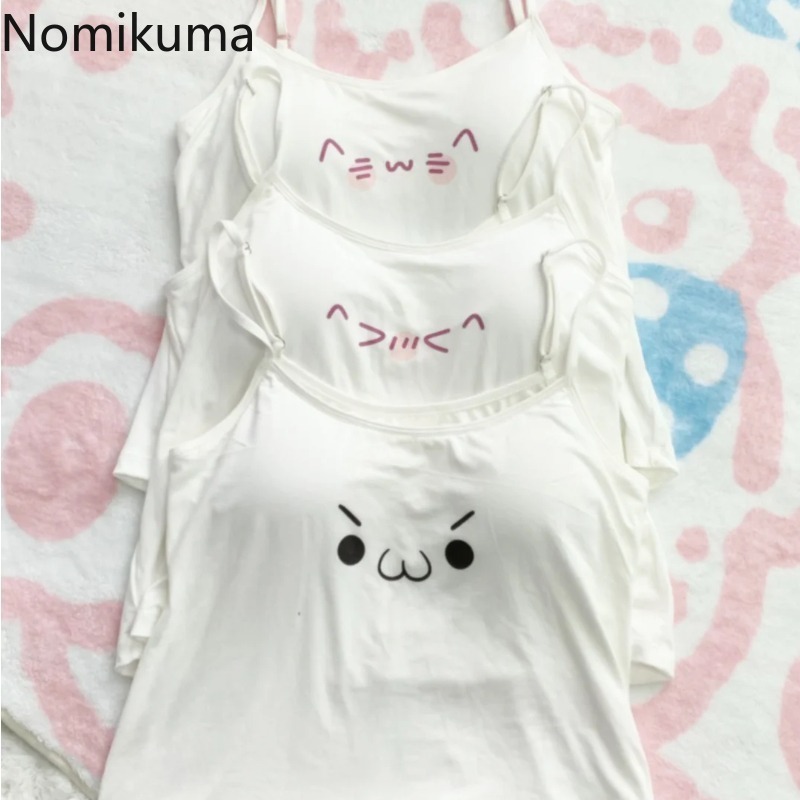 Haut court en coton imprimé dessin animé, gilet sans manches pour femmes, vêtements d'été à la mode, mignon coréen Y2k, débardeurs 2025 Ropa Mujer 49B692