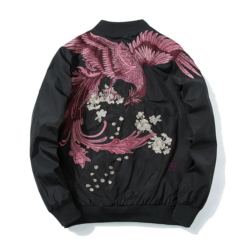 Veste de baseball brodée d'oiseaux pour hommes et femmes, blouson aviateur pilote, manteau décontracté pour jeunes couples, streetwear japonais, mode printemps