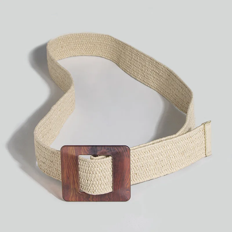 Ceinture élastique en paille tissée pour femmes, élégante, style bohème, plage, motif géométrique, réglable, accessoire fait à la main, été