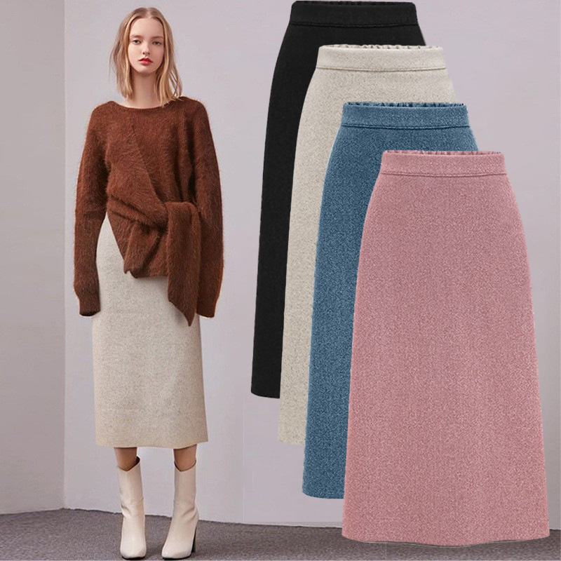 Jupe mi-longue en laine Tweed pour femmes, nouvelle collection automne et hiver, Vintage, taille haute, Slim, hanche, ligne a