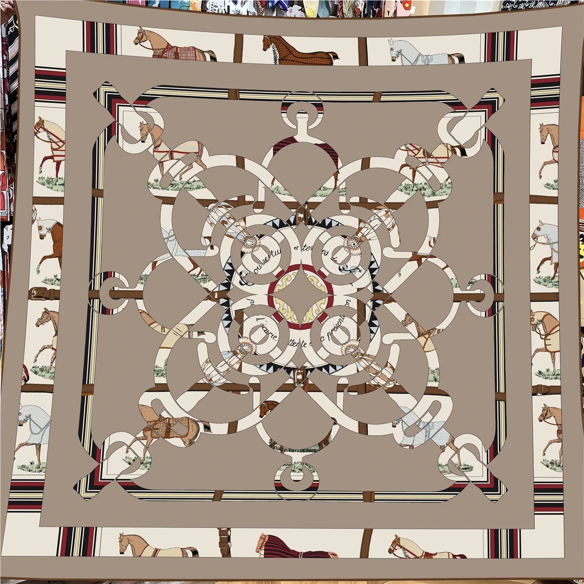 30% soie 70% cachemire écharpe femmes roulé à la main chaîne de cheval de guerre imprimer foulards carrés enveloppes Bandana grand Hijabs chaud châle écharpe