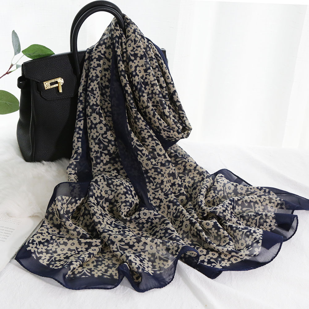Foulard en mousseline de soie pour femmes, petite fleur, élégant, Bandana, pour voyage d'été, protection solaire, châle Hijab fin