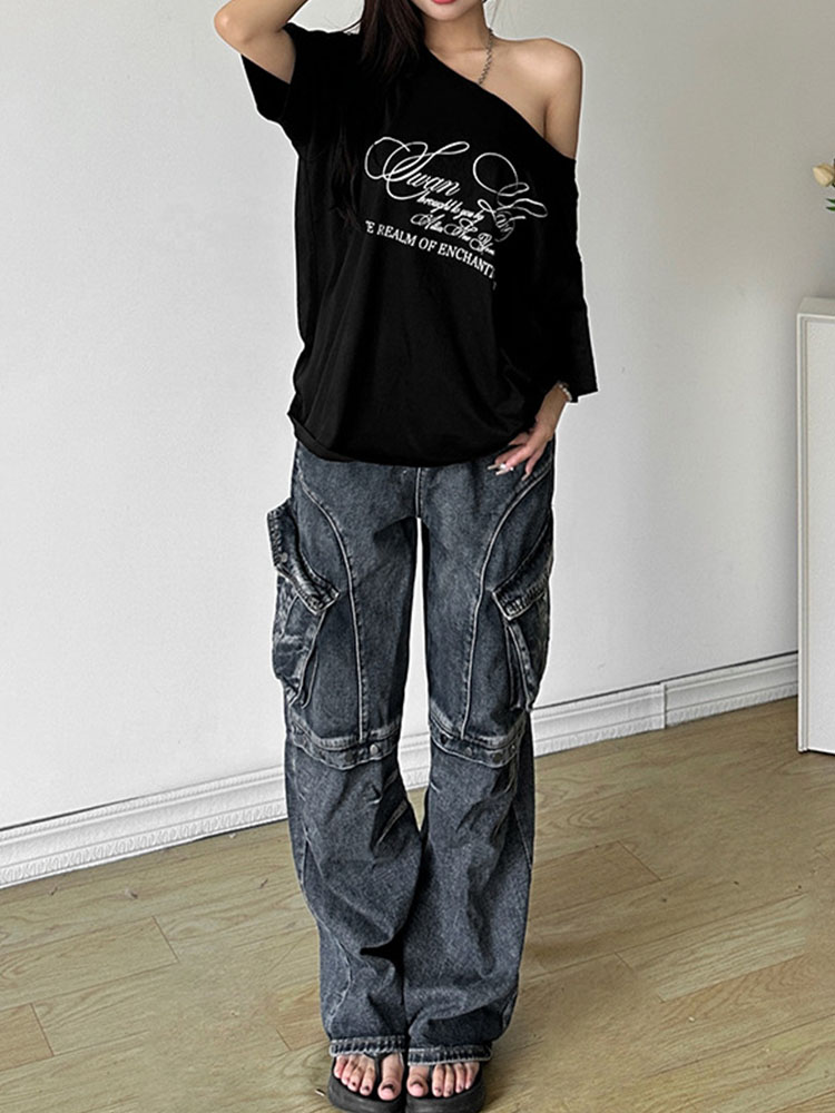 Décontracté Relax femme T-shirt lettre 2025 femmes chaud nouveau polyvalent rue atmosphère Style à la mode poussin été hauts