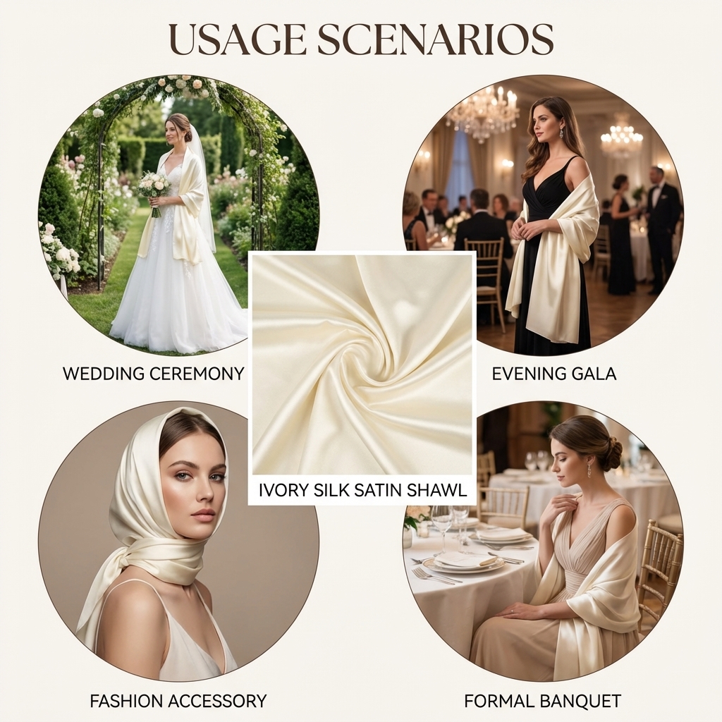 Élégant châle en satin de soie pour femme, doux, accessoire de robe de soirée ou de mariage, 65x180cm, léger, portable, luxueux, brillant, cadeau