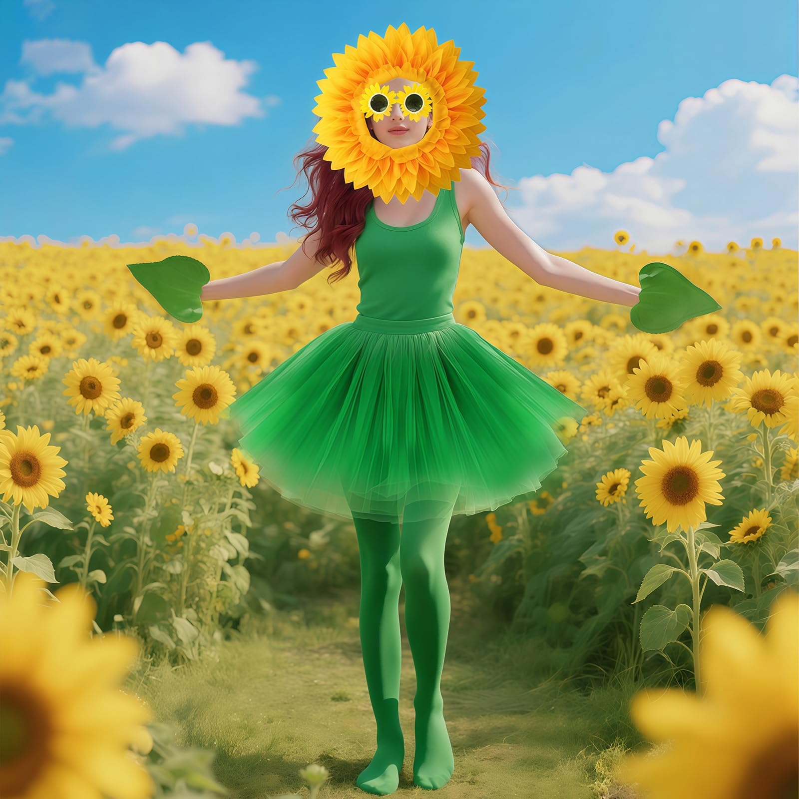 Costume de tournesol, tenue de fleur de marguerite, couvre-chef de fleur de soleil, lunettes, jupe Tutu, gants, chaussettes, Costume de plante