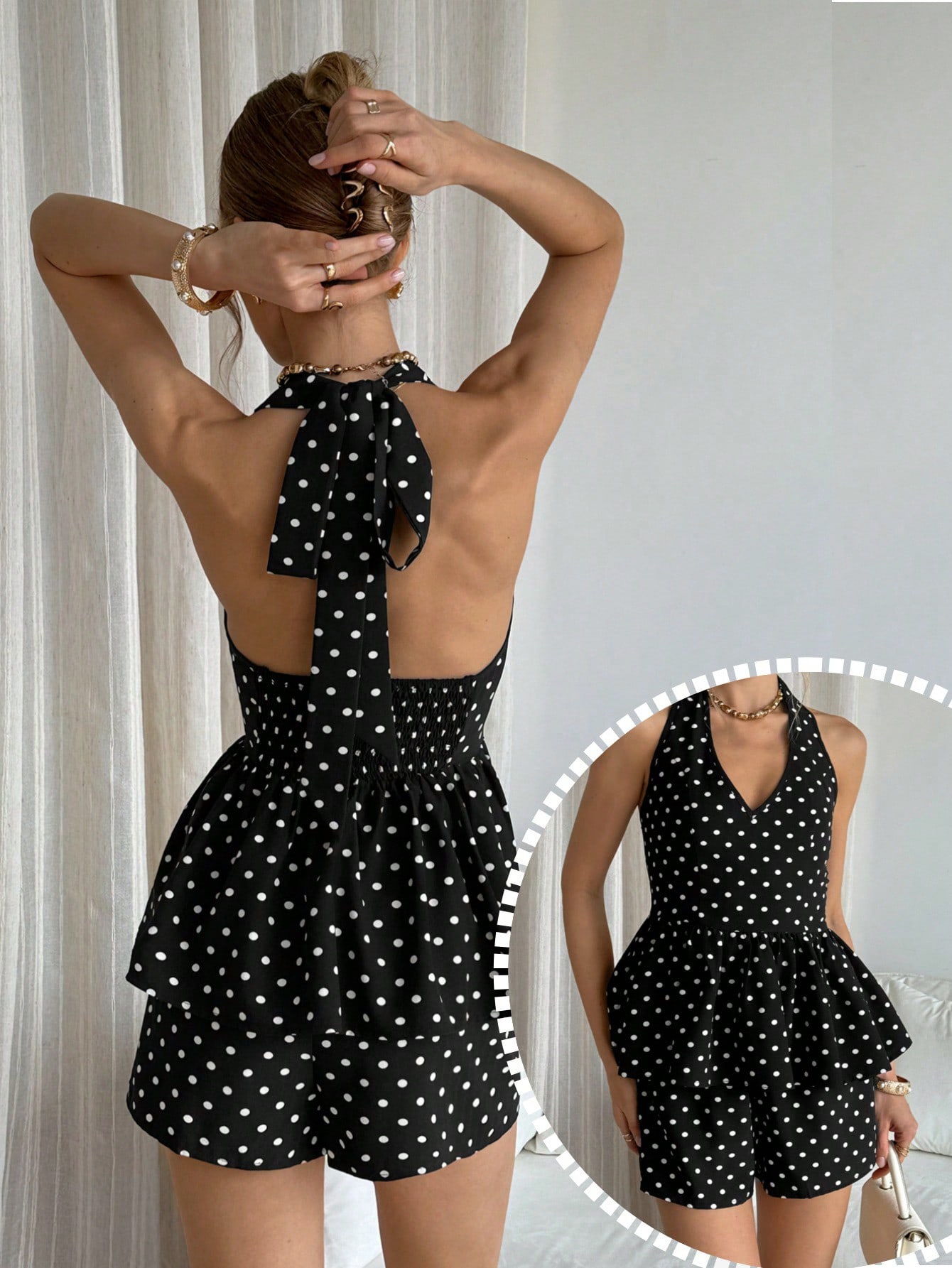 Ensemble haut élégant à pois avec nœud pour femme – Vêtements féminins tendance et stylés
