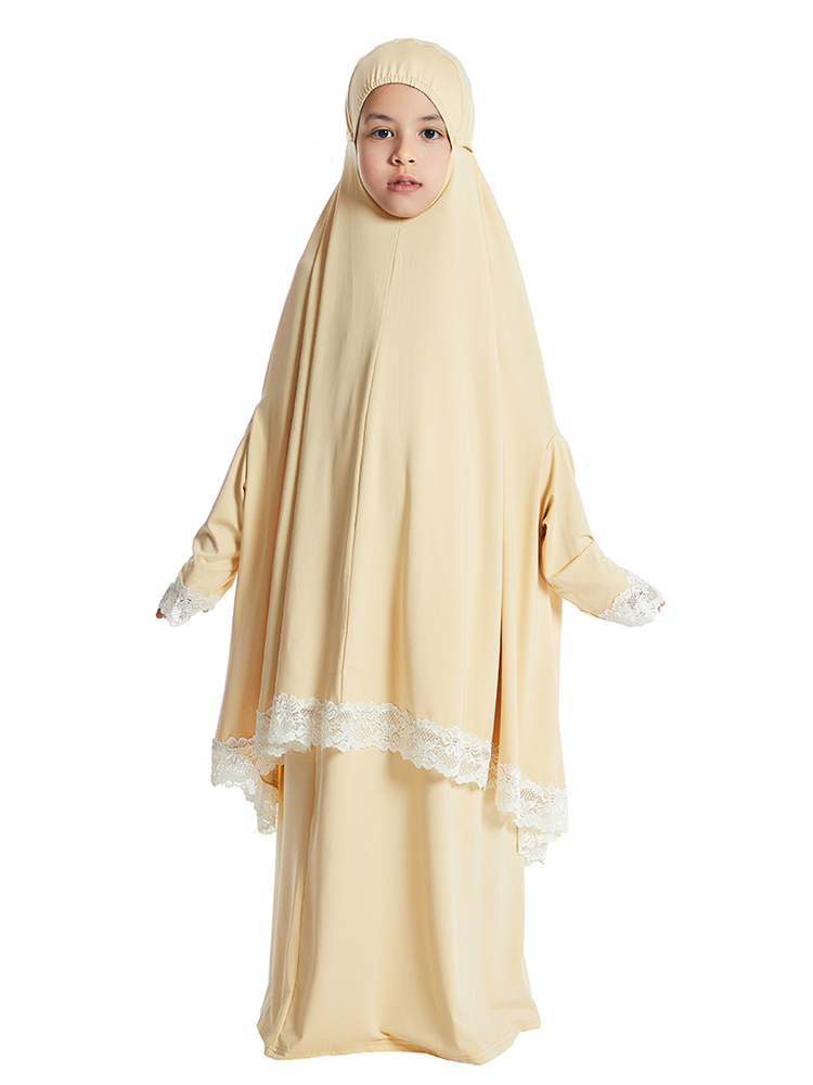Robe Hijab musulmane pour enfants filles, ensemble jupe Khimar pour Ramadan, vêtement de prière aérien Eid, Burqa Abaya, Robe caftan à capuche