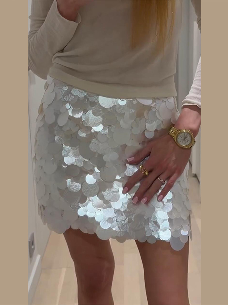 Mini-jupe à sequins pour femme, jupe à sequins iridescentes surdimensionnées, taille haute, tenue de plage pour les vacances, vêtements pour femme