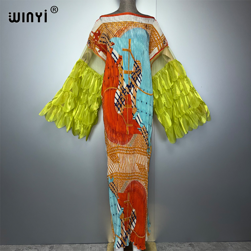 Robe plissée élastique WINYI, tenue de plage, kaftan bohème, abaya, robe de soirée de luxe de Dubaï, robe longue musulmane pour femme, robe de soirée